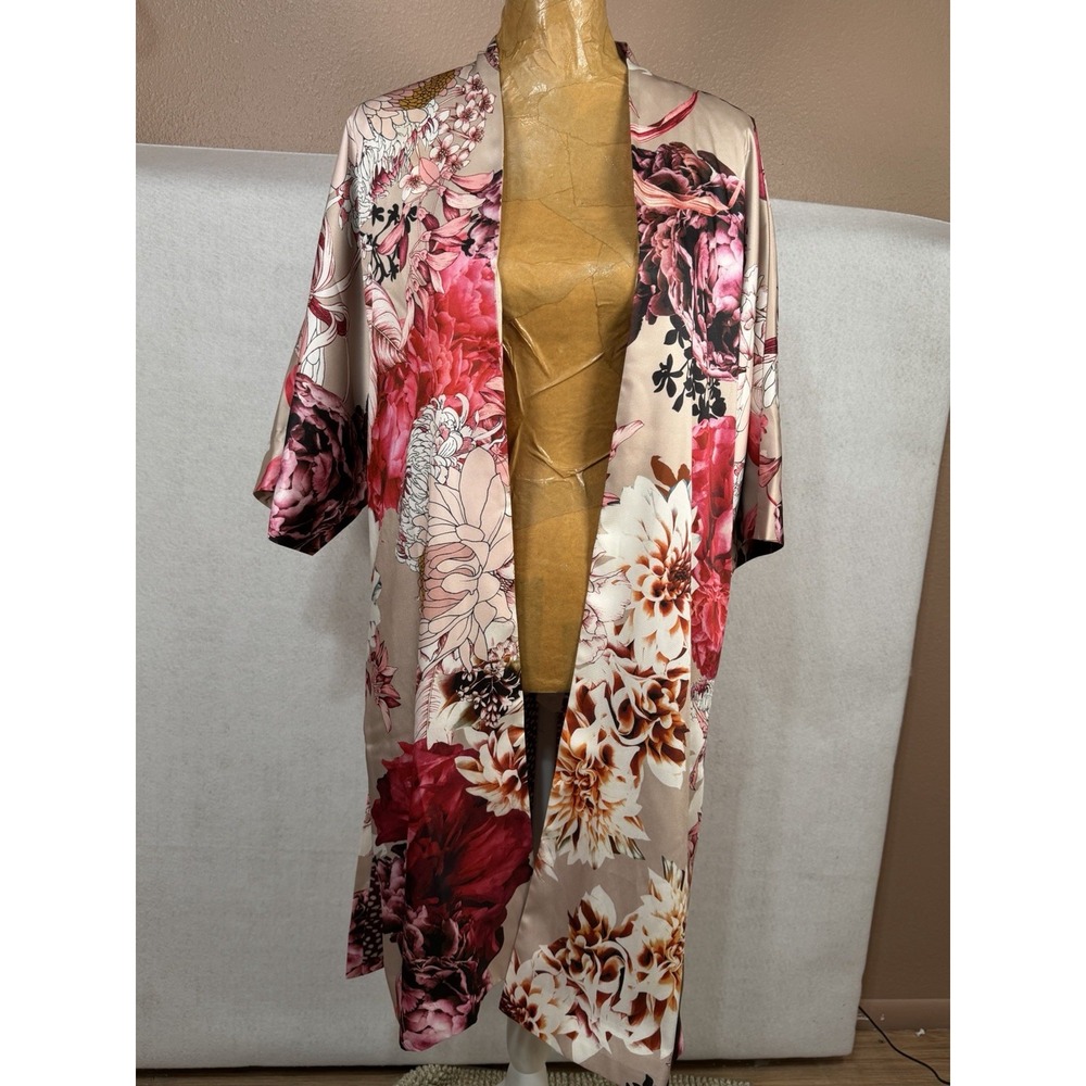 Chicos Women's Kimono Ruana Satin Multi Floral Covering Open Front XXS XS NEW